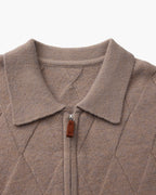 Diamond Knit Full Zip Cardigan with Spread Collar