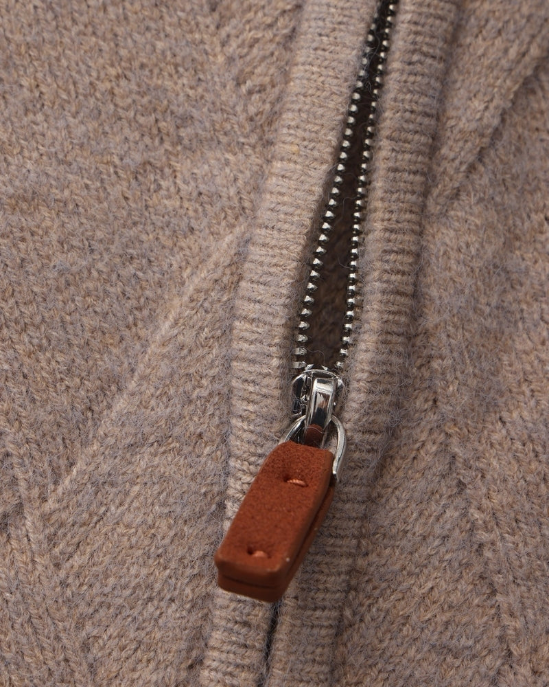 Diamond Knit Full Zip Cardigan with Spread Collar