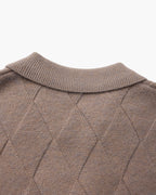 Diamond Knit Full Zip Cardigan with Spread Collar