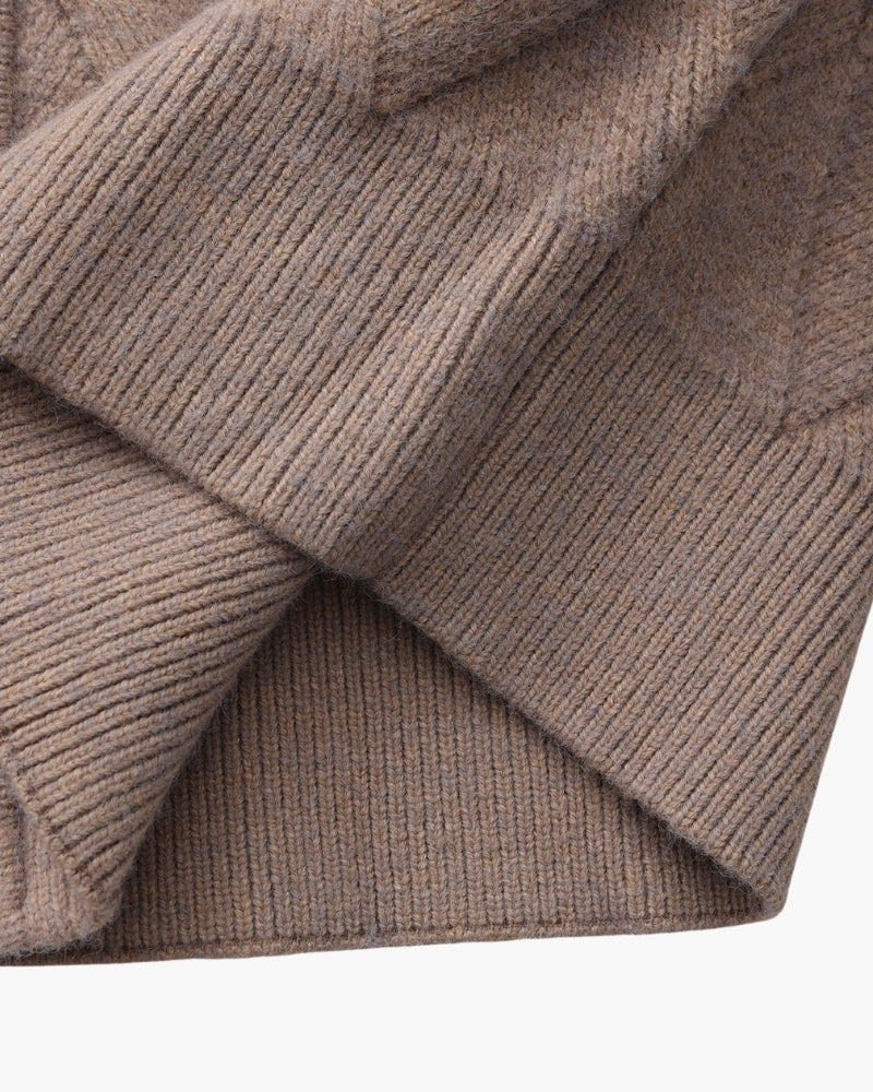 Diamond Knit Full Zip Cardigan with Spread Collar