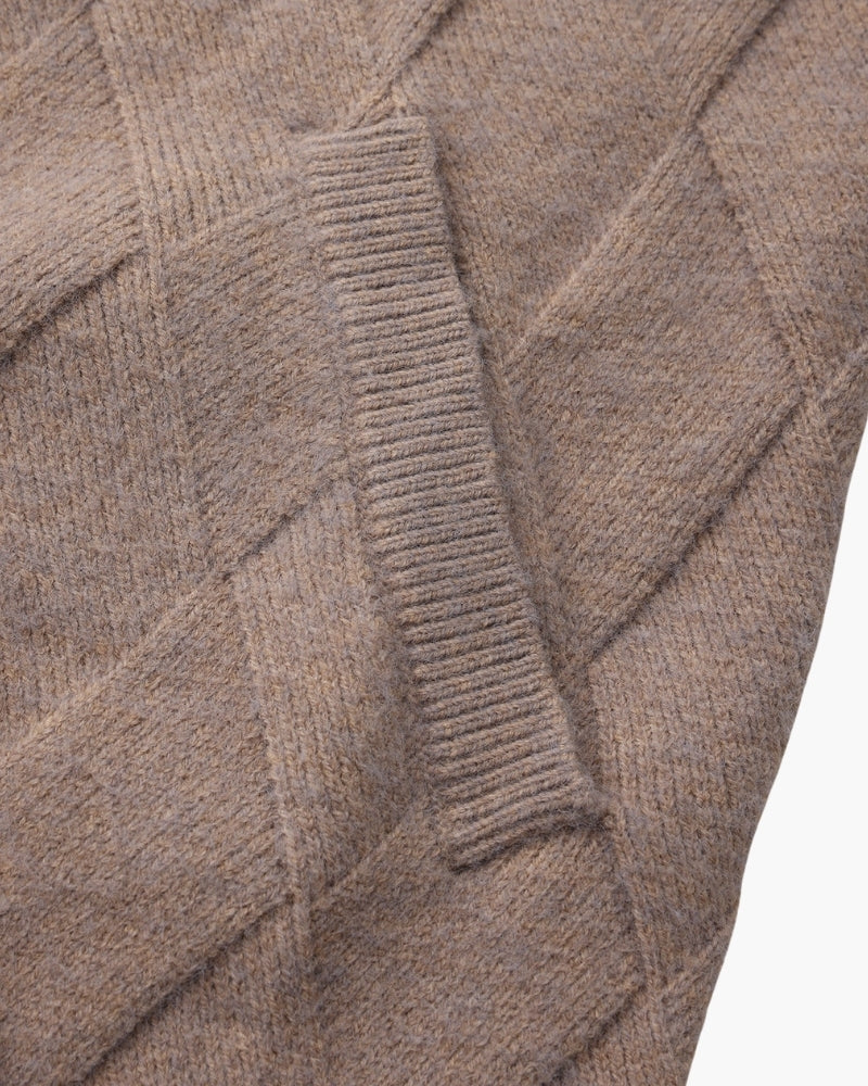 Diamond Knit Full Zip Cardigan with Spread Collar