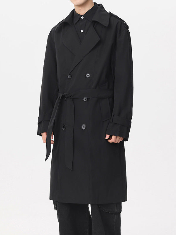 Double Breasted Trench Coat with Belt and Epaulettes