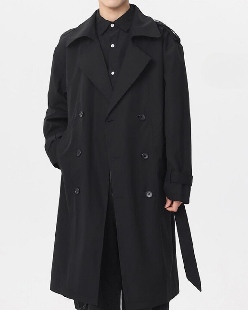 Double Breasted Trench Coat with Belt and Epaulettes