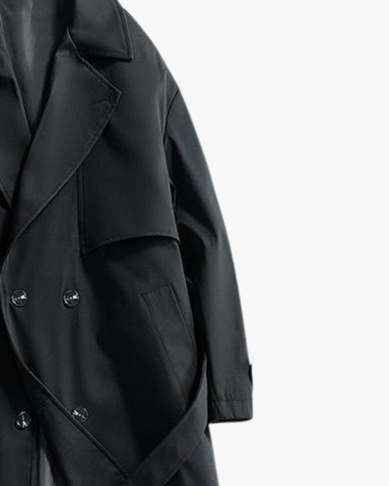 Double Breasted Trench Coat with Belt and Epaulettes