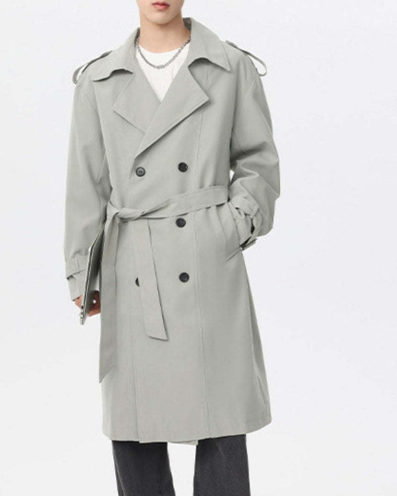 Double Breasted Trench Coat with Belt and Epaulettes