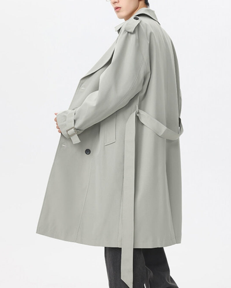 Double Breasted Trench Coat with Belt and Epaulettes