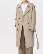 Double Breasted Trench Coat with Belt and Epaulettes - Beige