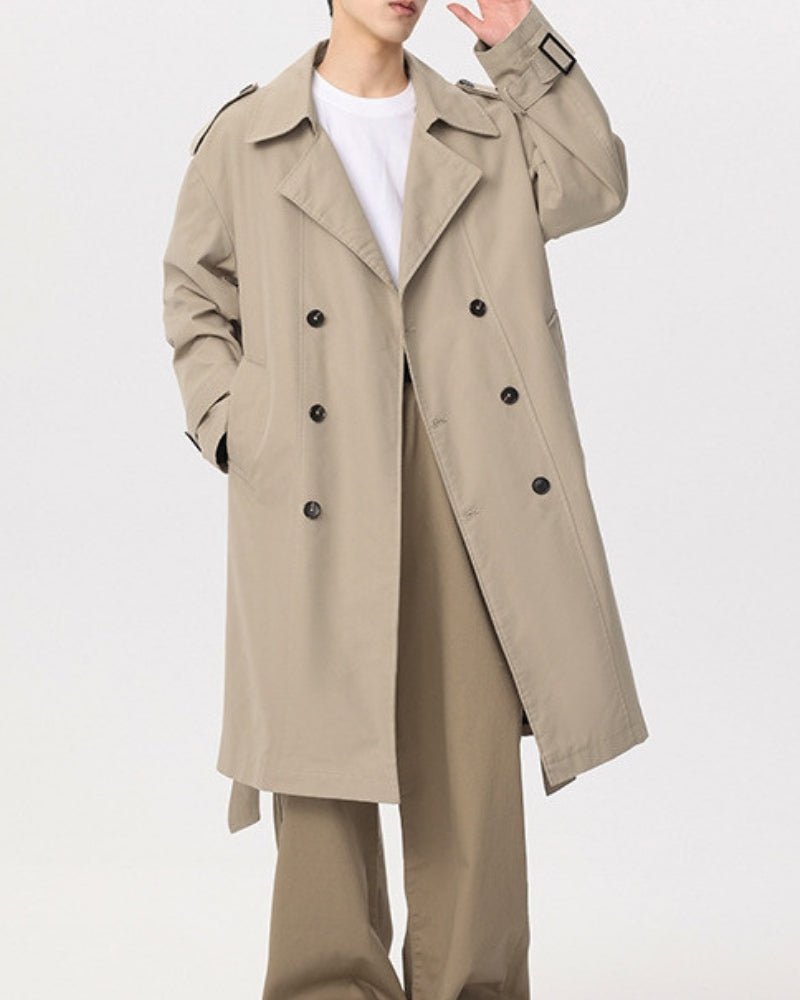 Double Breasted Trench Coat with Belt and Epaulettes