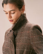Double Breasted Wool Look Coat with Lapel Collar and Belt - Coffee