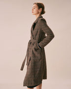 Double Breasted Wool Look Coat with Lapel Collar and Belt - Coffee