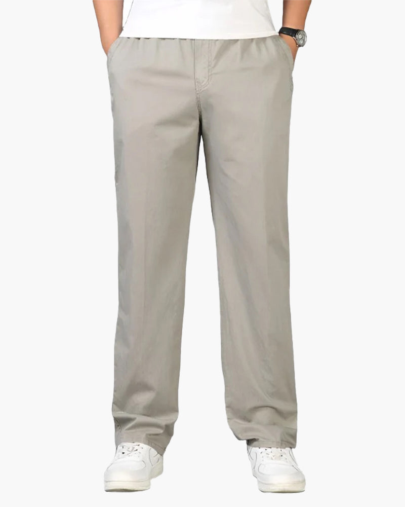 Drawstring Trousers with Relaxed Fit and Straight Leg - Light Grey