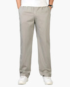 Drawstring Trousers with Relaxed Fit and Straight Leg - Light Grey