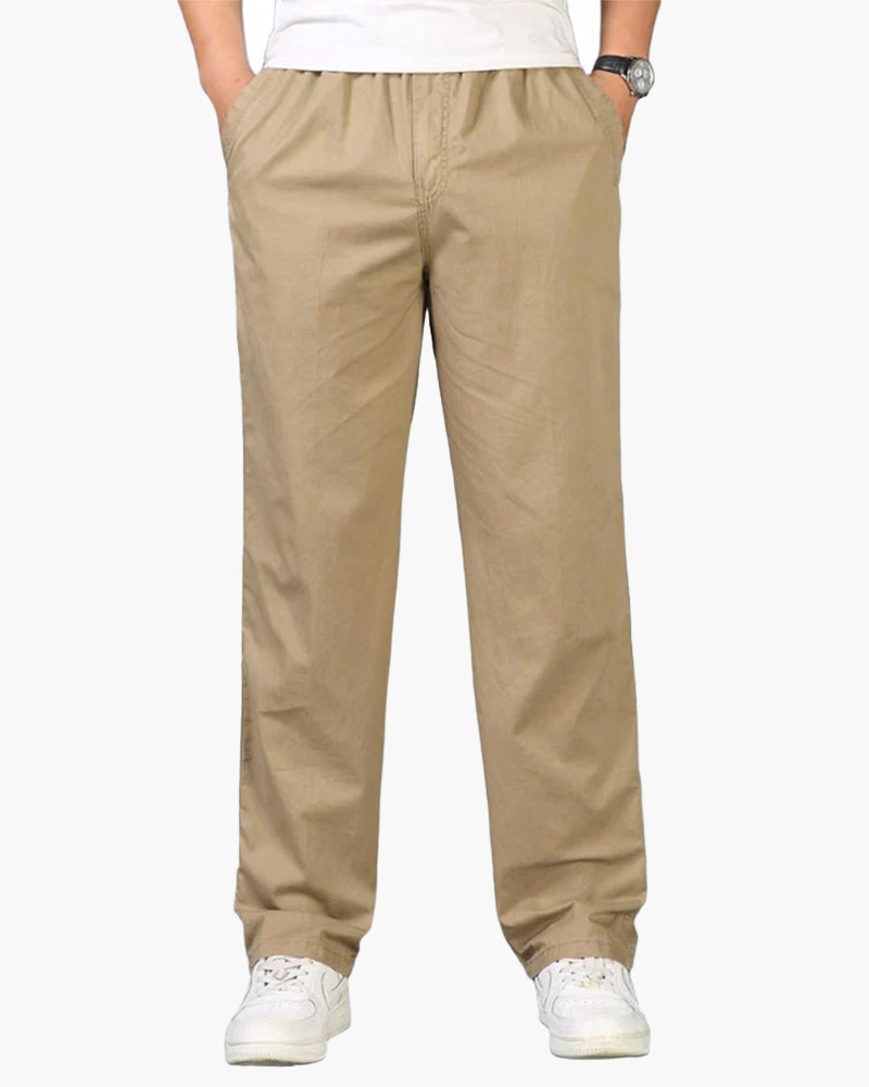 Drawstring Trousers with Relaxed Fit and Straight Leg - Khaki