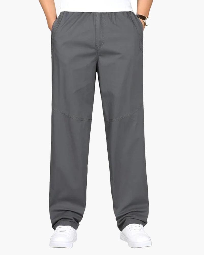 Drawstring Trousers with Relaxed Fit and Straight Leg - Grey