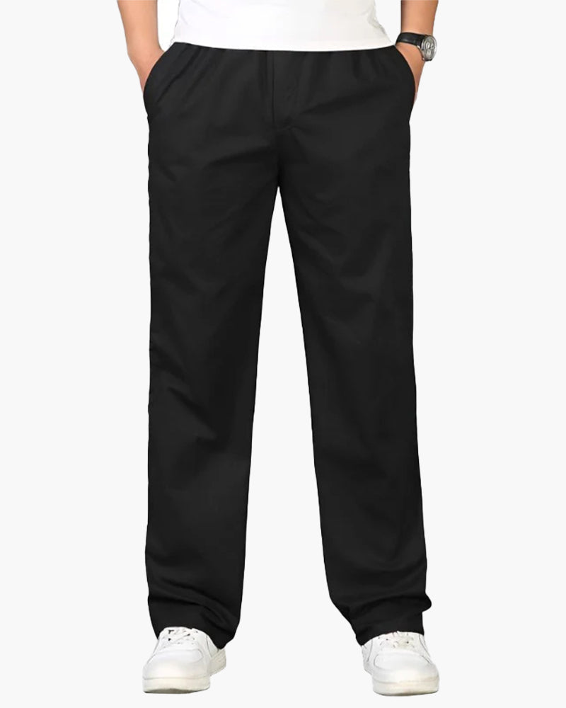 Drawstring Trousers with Relaxed Fit and Straight Leg - Black