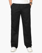Drawstring Trousers with Relaxed Fit and Straight Leg - Black