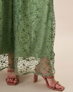Embroidered Mesh Maxi Dress with Square Neck and Straps - Green