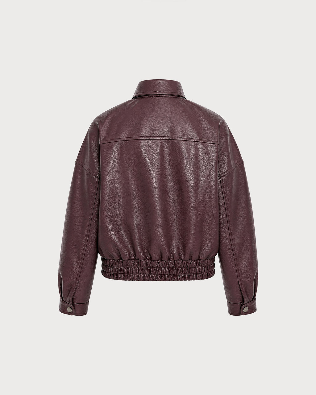 Faux Leather Bomber Jacket with Buckle Belt Detail - Wine Red
