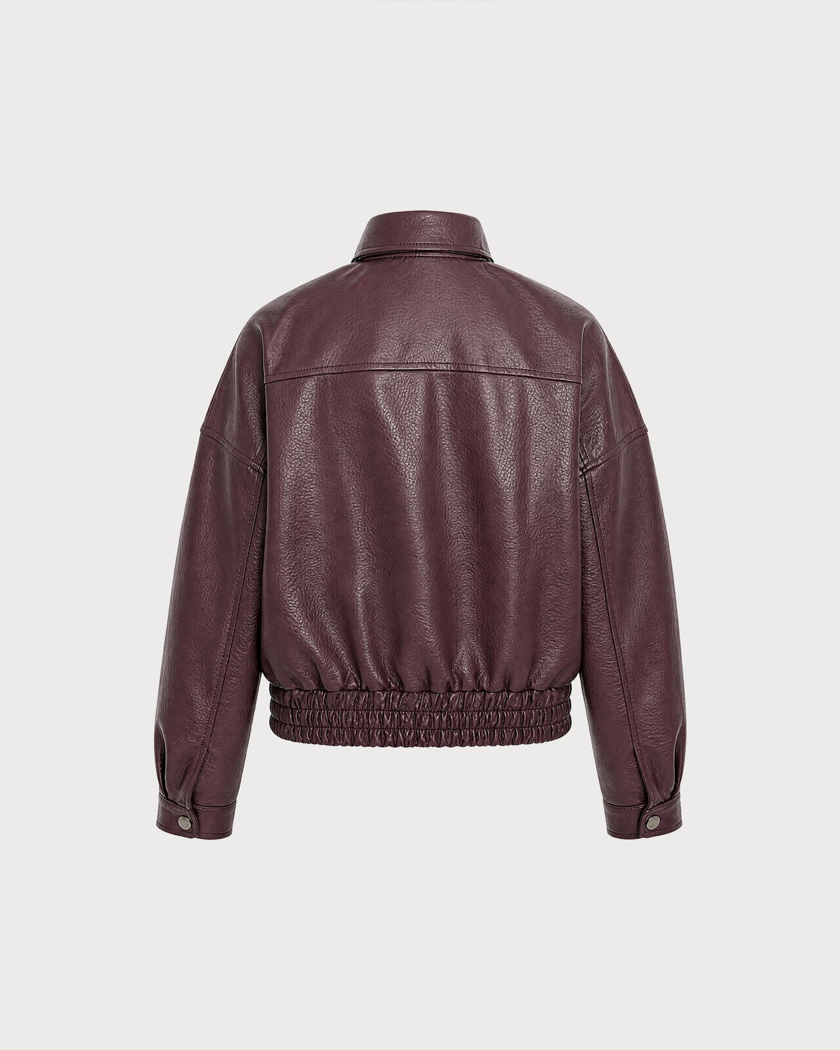Faux Leather Bomber Jacket with Buckle Belt Detail - Wine Red