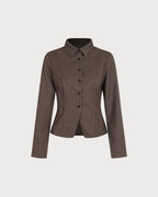 Fine Check Shirt with Point Collar and Shaped Waist - Coffee