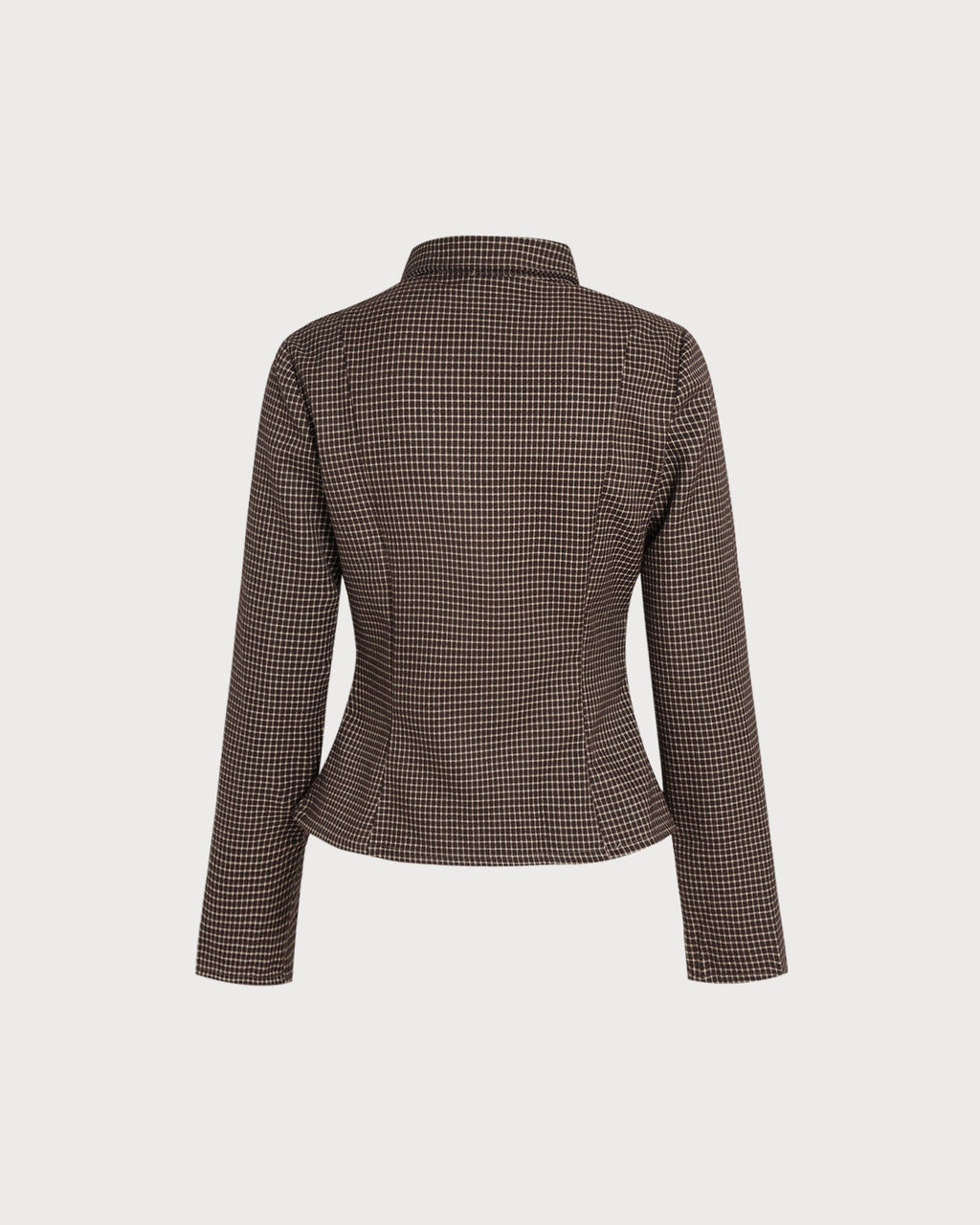 Fine Check Shirt with Point Collar and Shaped Waist - Coffee