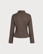Fine Check Shirt with Point Collar and Shaped Waist - Coffee