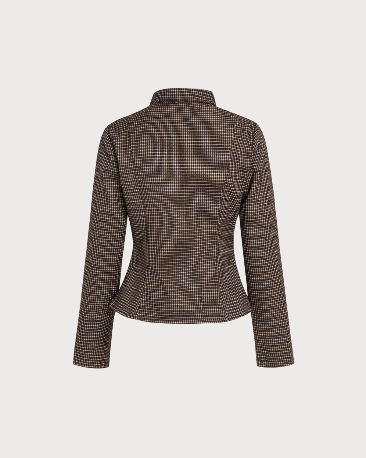 Fine Check Shirt with Point Collar and Shaped Waist - Coffee