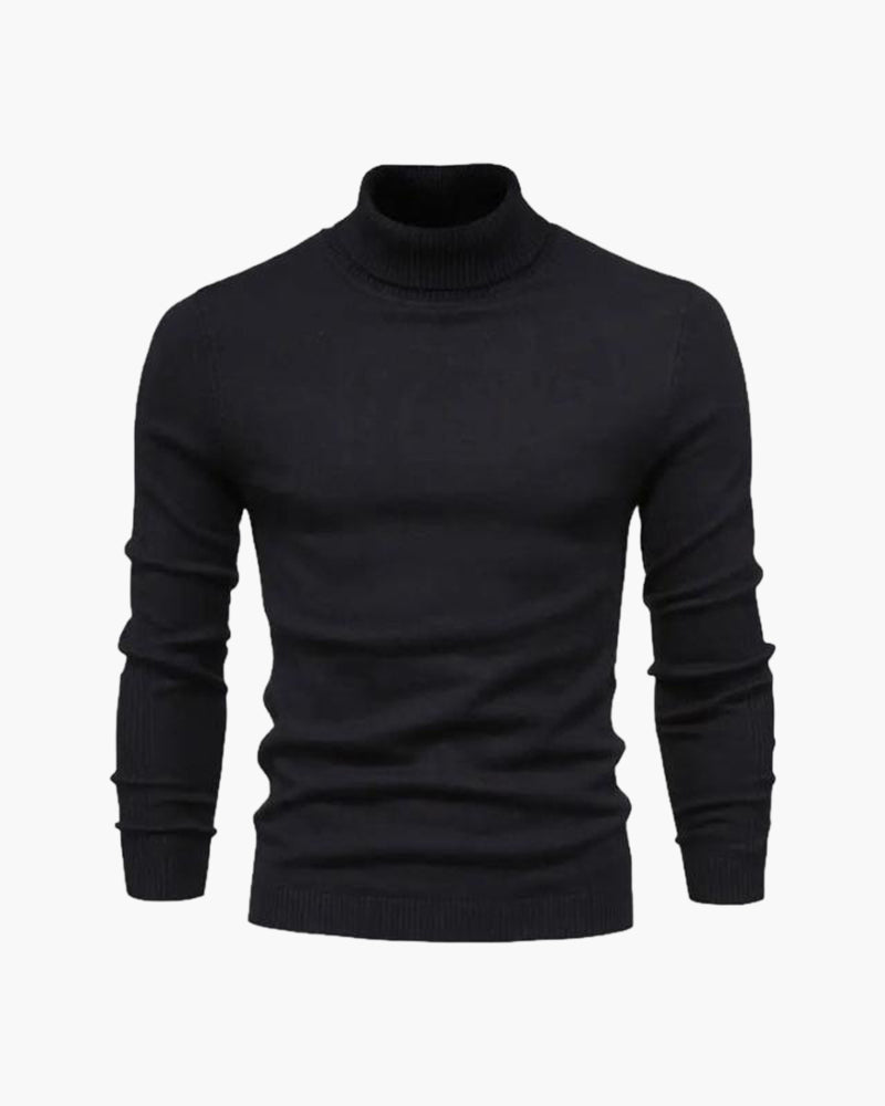 Fine Knit Roll Neck Jumper with Tailored Fit, Viscose Blend - Black