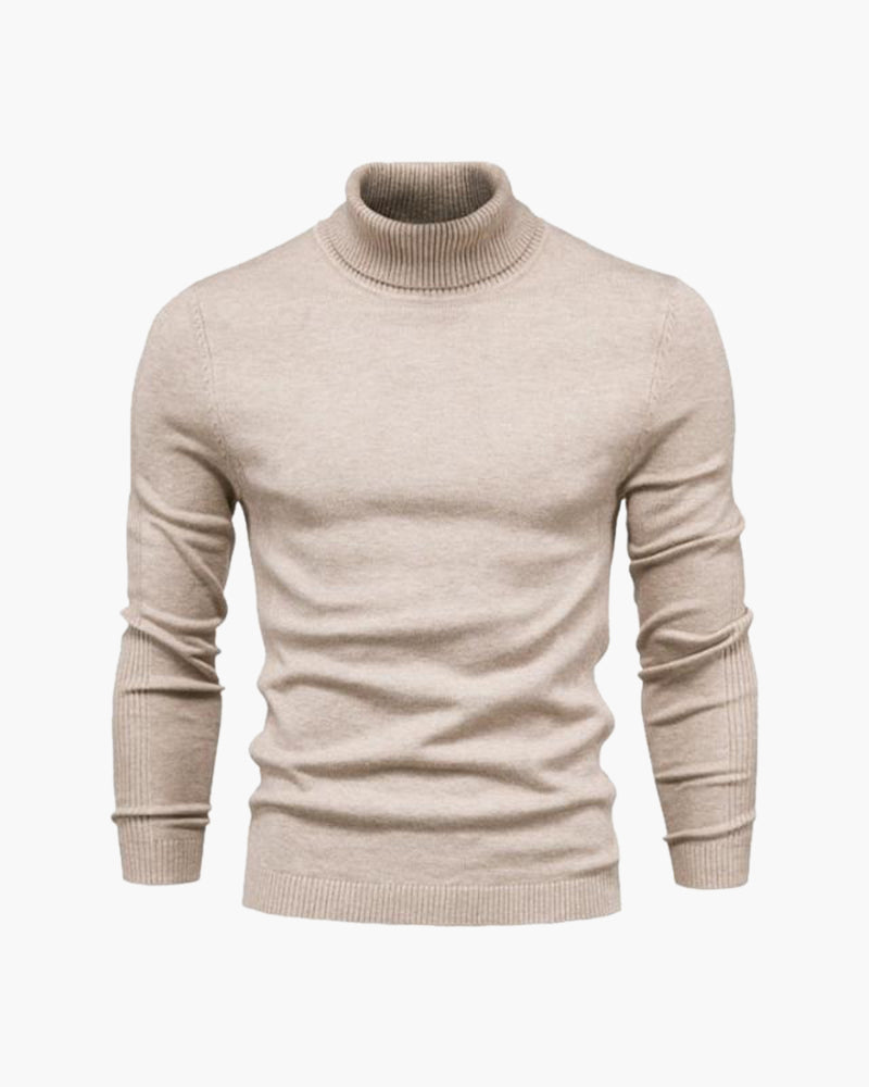 Fine Knit Roll Neck Jumper with Tailored Fit, Viscose Blend - Beige