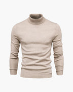 Fine Knit Roll Neck Jumper with Tailored Fit, Viscose Blend - Beige