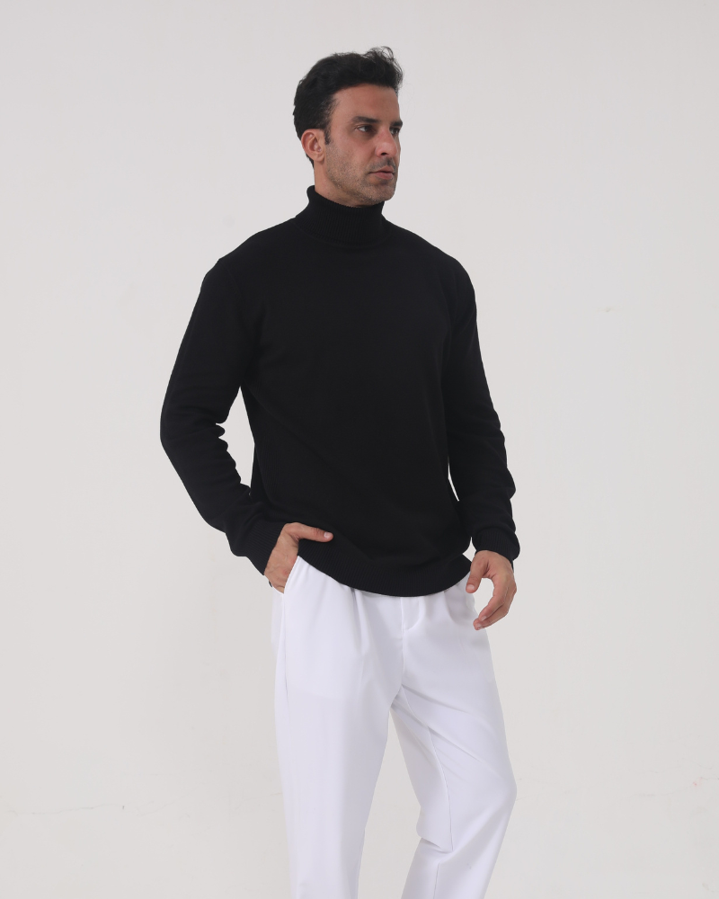 Fine Knit Roll Neck Jumper with Tailored Fit, Viscose Blend