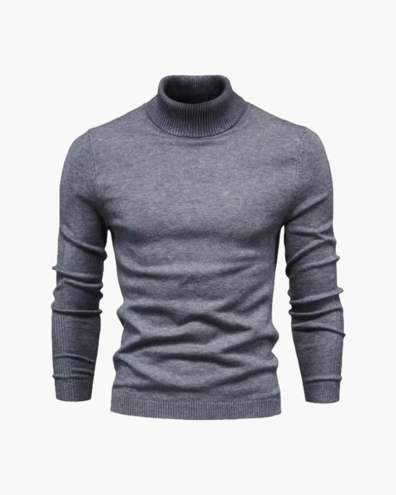 Fine Knit Roll Neck Jumper with Tailored Fit, Viscose Blend - Grey