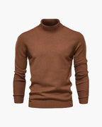 Fine Knit Roll Neck Jumper with Tailored Fit, Viscose Blend - Brown
