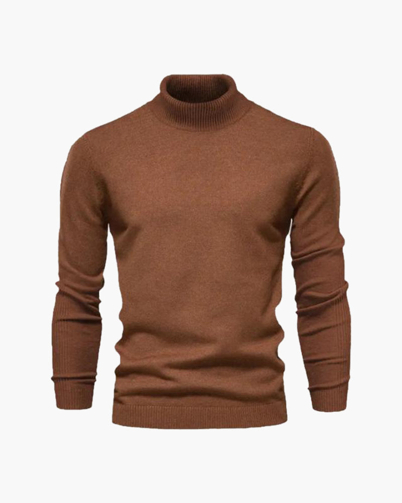 Fine Knit Roll Neck Jumper with Tailored Fit, Viscose Blend - Brown