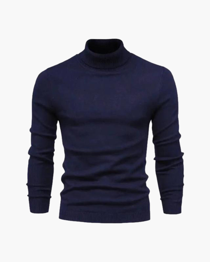 Fine Knit Roll Neck Jumper with Tailored Fit, Viscose Blend - Navy