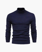 Fine Knit Roll Neck Jumper with Tailored Fit, Viscose Blend - Navy