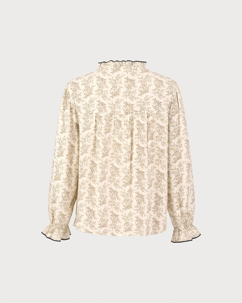 Floral Shirt with Frilled Stand Collar and Poet Sleeves - Apricot