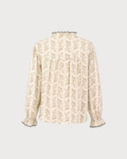 Floral Shirt with Frilled Stand Collar and Poet Sleeves - Apricot