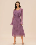 Floral Slip Dress and Sheer Cardigan Two Piece Set - Purple