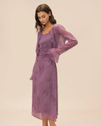 Floral Slip Dress and Sheer Cardigan Two Piece Set - Purple