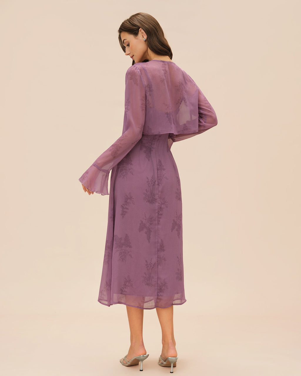 Floral Slip Dress and Sheer Cardigan Two Piece Set - Purple