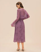 Floral Slip Dress and Sheer Cardigan Two Piece Set - Purple