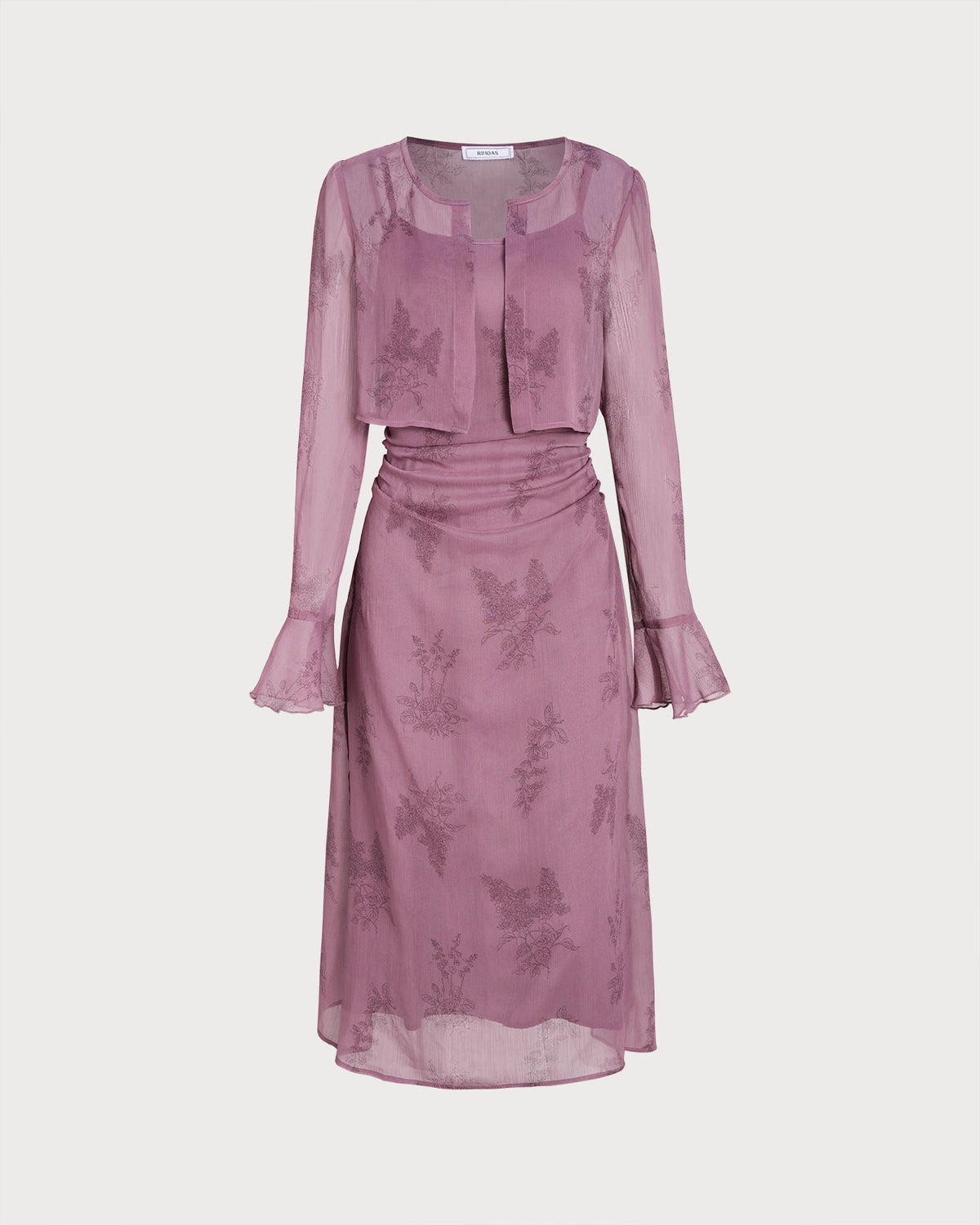 Floral Slip Dress and Sheer Cardigan Two Piece Set - Purple