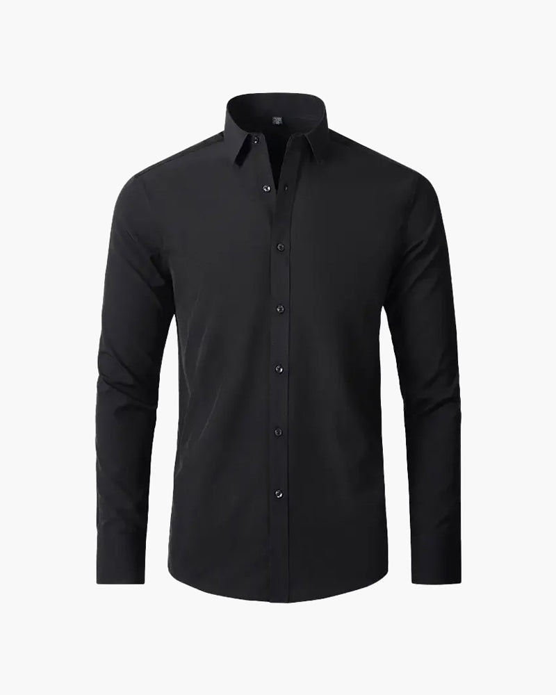 Formal Cotton Shirt with Point Collar and Tailored Fit, Long Sleeve - Black