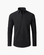 Formal Cotton Shirt with Point Collar and Tailored Fit, Long Sleeve - Black