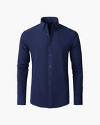 Formal Cotton Shirt with Point Collar and Tailored Fit, Long Sleeve - Navy
