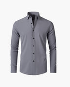 Formal Cotton Shirt with Point Collar and Tailored Fit, Long Sleeve - Grey