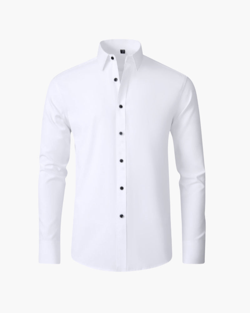 Formal Cotton Shirt with Point Collar and Tailored Fit, Long Sleeve - White