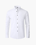 Formal Cotton Shirt with Point Collar and Tailored Fit, Long Sleeve - White