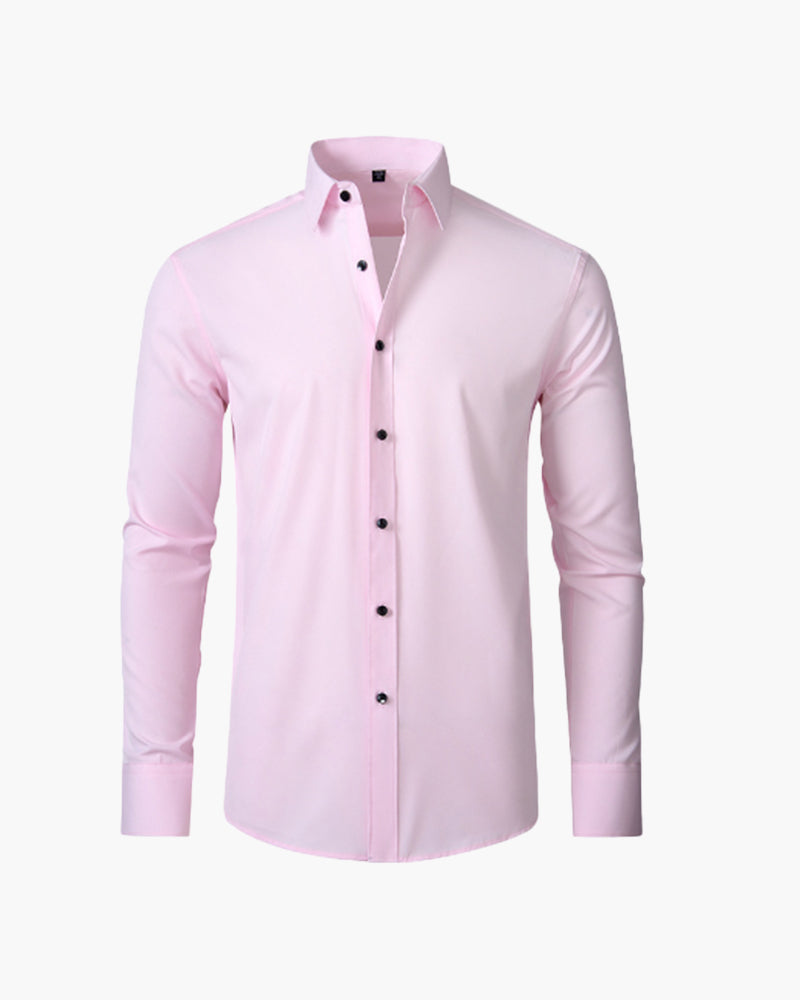 Formal Cotton Shirt with Point Collar and Tailored Fit, Long Sleeve - Pink